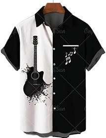 تصویر پیراهن‌های تابستانی با چاپ سه‌بعدی گیتار برای پیراهن‌های مردانه گشاد و آستین کوتاه پیراهن راک هاوایی، S 