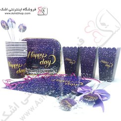 تصویر تم تولد مبارک رنگ بنفش پک ۱۰ نفره 