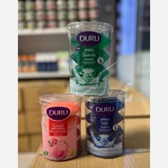 تصویر صابون دورو Duru لیوانی بسته چهارعددی در سه رایحه متفاوت حاوی گلیسیرین مرطوب کننده اورجینال ترکیه هر صابون100 گرم 
