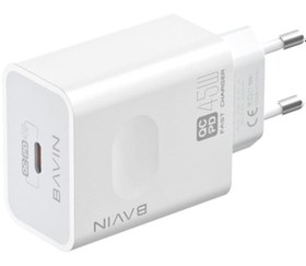 تصویر شارژر دیواری فست شارژ با کابل تایپ ‎سی باوین BAVIN Intelligent 45W PD Fast QC3.0 Wall Charger Adapter USB-C PC800Y 