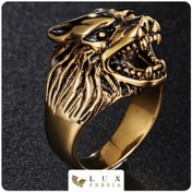 تصویر انگشتر استیل گرگ طلایی 