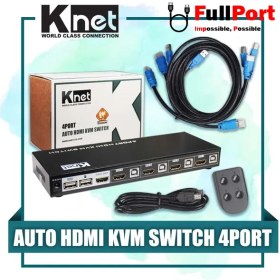 تصویر سوئیچ کی وی ام 4 خروجی اتومات HDMI+USB کی نت مدل K-SWKH404 K-NET K-SWKH404 HDMI+USB 4 Port Automatic KVM Switch