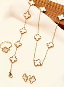 تصویر ست کامل 4 تکه گردنبند گوشواره انگشتر دستبند ونکلیف طلایی سفید 