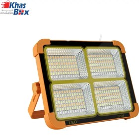 تصویر پروژکتور شارژی خورشیدی آفتابی و مهتابی ۱۰۰وات d8 پروژکتور مسافرتی پاور بانک دار خورشیدی ۱۰۰وات