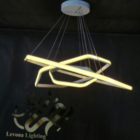 تصویر لوستر مدرن 6 ضلعی سه حلقه چهار حالت نوری دارای ریموت کنترل و اپ موبایل 