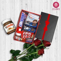 تصویر پکیج شکلات، نوتلا و گل رز 
