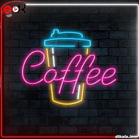 تصویر تابلو نئون قهوه کافه طرح ماگ خارجی( نئون کافی شاپ خارجی) Coffee cup neon sign