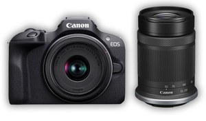 تصویر دوربین بدون آینه Canon EOS R100 بهمراه لنزهای 45-18 و 210-55 میلیمتر 