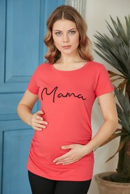 تصویر تیشرت بارداری طرح‎دار مرجانی گلدوزی شده برند Görsin Hamile کد 1622210881 