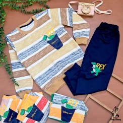 تصویر ست بلوز و شلوار پسرانه طرح TRex سایز ۵۰ جنس دورس پنبه 