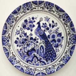 تصویر خرید و قیمت تابلو بشقاب سرامیکی دیوارکوب طرح طاووس گل آبی/دکور هنری و لوکس دیواری قطر 27 سانتیمتر 