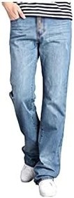 تصویر شلوار جین گشاد مردانه بهار و پاییزی شلوار جین گشاد مردانه آبی روشن پاشنه چکمه مردانه برش جین آبی شلوار مد مردانه (سایز: 32) 