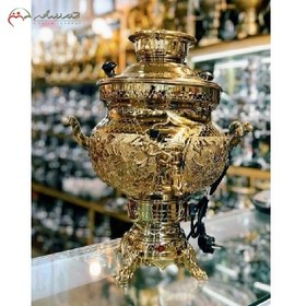 تصویر 8-liter brass electric samovar, code 116, with skillful engraving, coated and 1 year warranty 