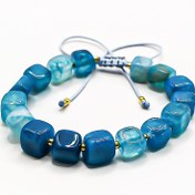 تصویر دستبند سنگ عقیق آبی و منجوق میوکی بلتا گالری مدل مهشید 