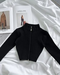 تصویر بلوز زیپ‌دار یقه ۵ سانت کبریتی زنانه سایز ۴۴ رنگ زرشکی 