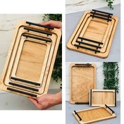 تصویر سینی چوبی ۳ عددی دسته فلزی 