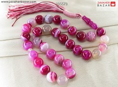 تصویر تسبیح ۳۳ دانه عقیق صورتی خوش رنگ 