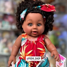 تصویر عروسک گوشتی دختر سیاه پوست اورجینال و موزیکال عروسک دختر موفرفری سیاه پوست 