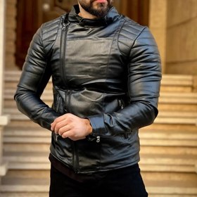 تصویر آفر استثنایی کاپشن چرم تمام خز زیپ کج مردانه [جدید 1402] Men's crooked zipper leather jackets