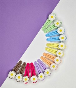 تصویر گیره مو لبه دالبری رنگی مدل بابونه - سرخابی 