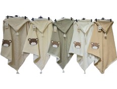 تصویر پتو دورپیچ موسلین کلاه دار نوزادی طرح خرس تدی ماماسی 