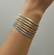 تصویر پک ۷ عددی النگو طلاروس دو رنگ، رنگ ثابت | عرض ۳ میلی‌متر - سایز 7-Piece Two-Tone Bangles – 3mm, Durable & Stylish