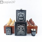 تصویر ست هیپ فلاسک(قمقمه جیبی) تک شات فندک و جاسیگاری دار شطرنج دار جک دنیلز 