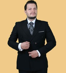 تصویر کت شلوار مجلسی مشکی یقه بلیزر مدل Urban سایز ۴ ایکس ال 