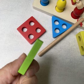 تصویر اسباب بازی پایه اشکال چوبی و ماهیگیری مناسب تقویت تمرکز و دستورزی کودک +۳ سال 