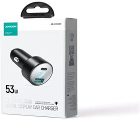 تصویر شارژر فندکی تایپ سی و یو اس بی 53 وات جویروم JOYROOM JR-CCD01 53W Dual-Port Digital Display Car Charger 