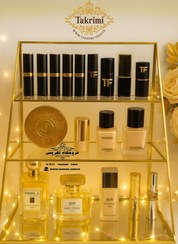 تصویر استند ایستاده لوازم آرایشی سه 3 طبقه 3طبقه لوازم ارایشی شیشه ای ( موجود در 2 رنگ طلایی و نقره ای ) - طلایی را میخواهم 