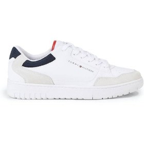 تصویر کفش بسکتبال مردانه چرمی با زیره نازک - رویه ترکیبی چرم، سفید برند Tommy Hilfiger Men's Essential Leather Fine Cleat Basketball Trainers - Leather mix upper, White