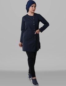تصویر روپوش زنانه مدل مدیکال سرمه‌ای Women's ‌Blue Navy Medical design Lab Coat