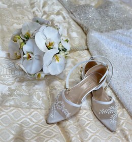 تصویر کفش عروس طرح پرند - پاشنه تخت / مشکی / ۳۸ 