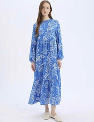 تصویر لباس مجلسی حریر با یقه دوچرخه‌ای و طرح دسته‌ها، مدل A2354AX25SP | Defacto | 898781502 | اورجینال 