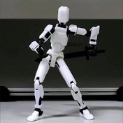 تصویر اسباب بازی مرد همه کاره اکشن فیگور رباتی با مفصل های کاملا متحرک همراه با وسایل جانبی تفنگ و شمشیر 