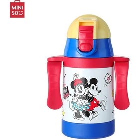 تصویر قمقمه وکیوم مینیسو، مدل Mickey Mouse Series Insulated Bottle with Handle، طرح میکی موس، استیل،آبی/قرمز/زرد، 250میلی لیتر 