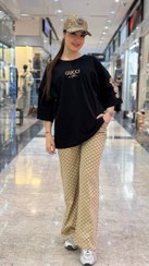 تصویر ست تیشرت و شلوار طرح گوچی و پلنگی - مشکی گوچی 