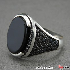 تصویر انگشتر نقره عقیق سیاه مردانه مدل بارسلونا کد 62225 Barcelona black agate ring