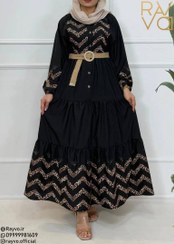 تصویر پیراهن بلند زنانه پلنگی مشکی فری سایز 