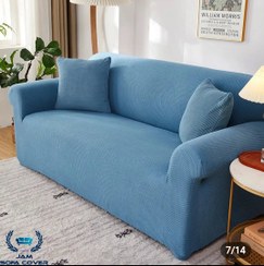 تصویر کاور مبل ۲ نفره رنگ آبی آسمانی آماده و وارداتی مدل Jersey فروش تکی 2Seater Sky Jersey Sofa Cover