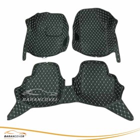 تصویر کفپوش گلدوزی ۶ بعدی پژو ۲۰۷ مشکی با دوخت سفید 