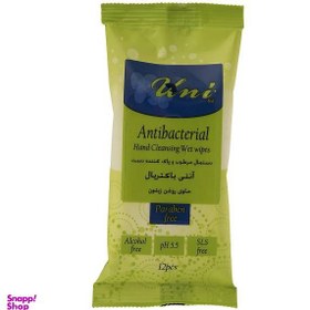 تصویر دستمال مرطوب دست یونی لد (Uni Led) مدل Antibacterial بسته 12 عددی 