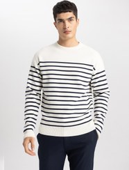 تصویر سویشرت راه‌راه با یقه گرد و فیت راحت برند Defacto Relax Fit Striped Crew Neck Sweater