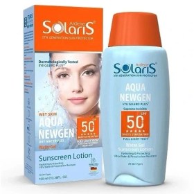 تصویر لوسیون ضدآفتاب انواع پوست SPF 50 بی رنگ آکوا نیوژن آردن سولاریس 100 میل Arden Solaris Aqua Newgen Sunscreen Lotion 100ml