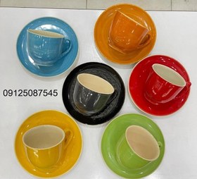 تصویر فنجان نعلبکی بزرگ رنگی دوریکا طرح تکرنگ cup and saucer dorika