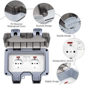 تصویر پریز بارانی ضدآب و ضد گرد و غبار آلمانی Beizkna IP66 (بار آمازون) Beizkna Outdoor Socket IP66 Waterproof Socket with Switch Indicator Light, Wall Socket Wet Room Surface-Mounted Protective Contact Garden Socket Dustproof Weatherproof Outdoor Socket with Hinged Lid