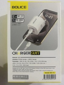 تصویر آداپتور فست‌ شارژ 38w به همراه کابل دوسر تایپ c برند بولیس‌ Adaptor 38w fast charging with a cable