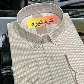 تصویر پیراهن مردانه guess دوخت صنعتی پارچه ترک بسیار لطیف درصد نخ بالا خوش اتو رنگ کرم تیره 