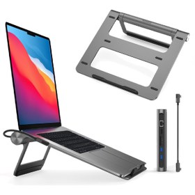 تصویر هاب تایپ سی 8 پورت و پایه لپ تاپ ویوو A821CH WiWU A821CH Laptop Stand Hub 8 in 1 USB-C Docking Station